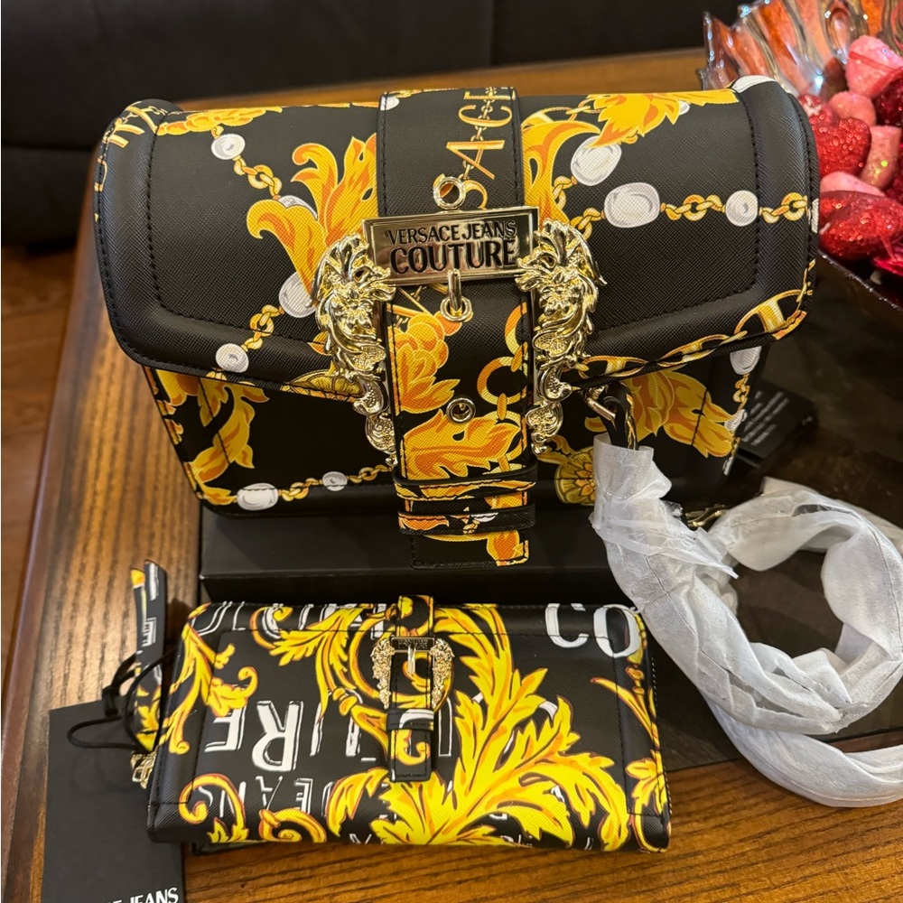Versace Jeans Collection Black and Yellow Women's Bag & Wallet